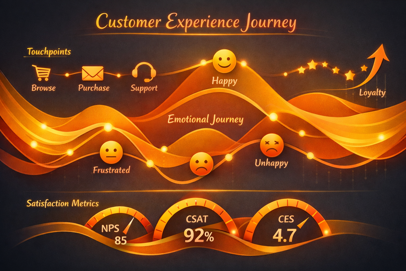 AI-driven customer experience journey showing omnichannel touchpoints and neural network connections